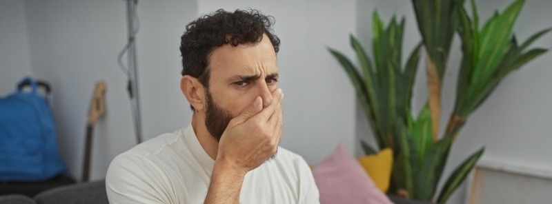 Man Holding Nose Due to Bad Smell Banner